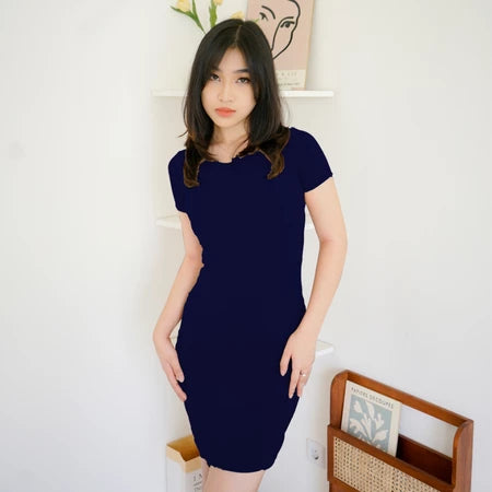 NZINGA Berly | Dress Wanita Polos Lengan Pendek - Bodycon Slim Fit Casual Elegan | Ukuran S - XXL
