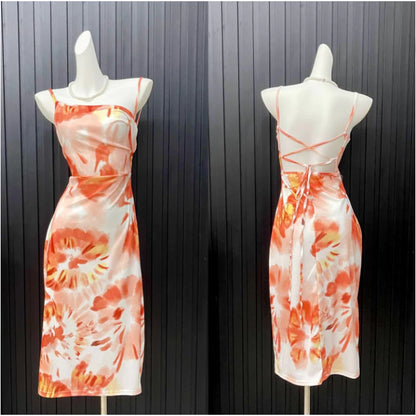 EMITA BLOOM dress abu abu wanita kondangan long dress backless wanita Elegant korean beach Dress ke pantai dress import