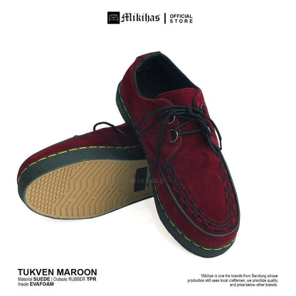 Mikihas Tukmar - Sepatu Pria Oxford Kulit Suede Merah Maroon Big Size 39-44