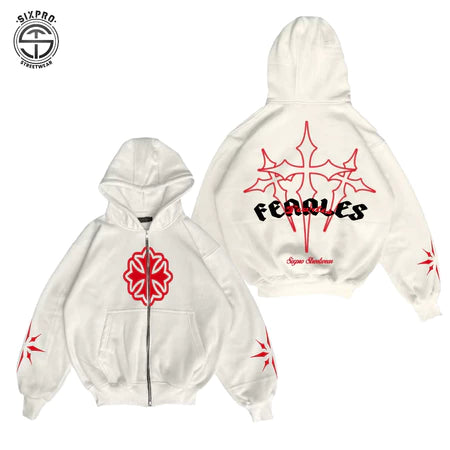 SIXPRO - Hoodie Boxy Zipper Oversize Starboy Broken Putih Pria Wanita Premium