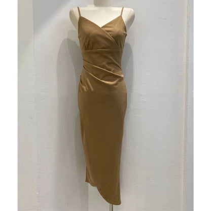 EMITA BLOOM baju dress brown backless pantai wanita ketat kondangan simple elegan kekinian korean style gaun pesta mewah elegan