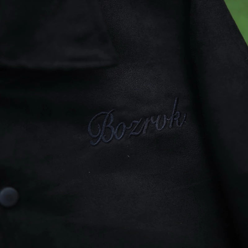BOZRVK Suede Jaket Pria Kasual Black Snap Button