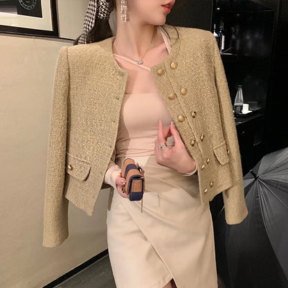 EMITA BLOOM baju outer biru polos wanita kekinian korean style kondangan simple elegan tweed blazer batik wanita premium elegant