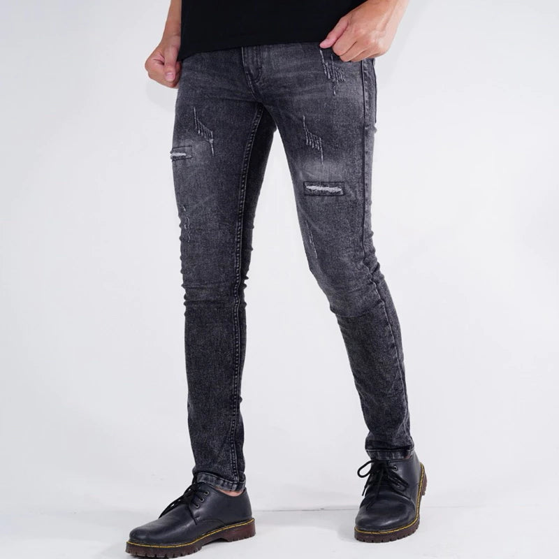 BOZRVK Ripped Jeans Skinny Fit Black Wash Stretch