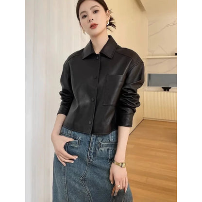 - Leather Jacket Wanita Casual Branded Semi Kulit Premium faux synthethic leather kekinian