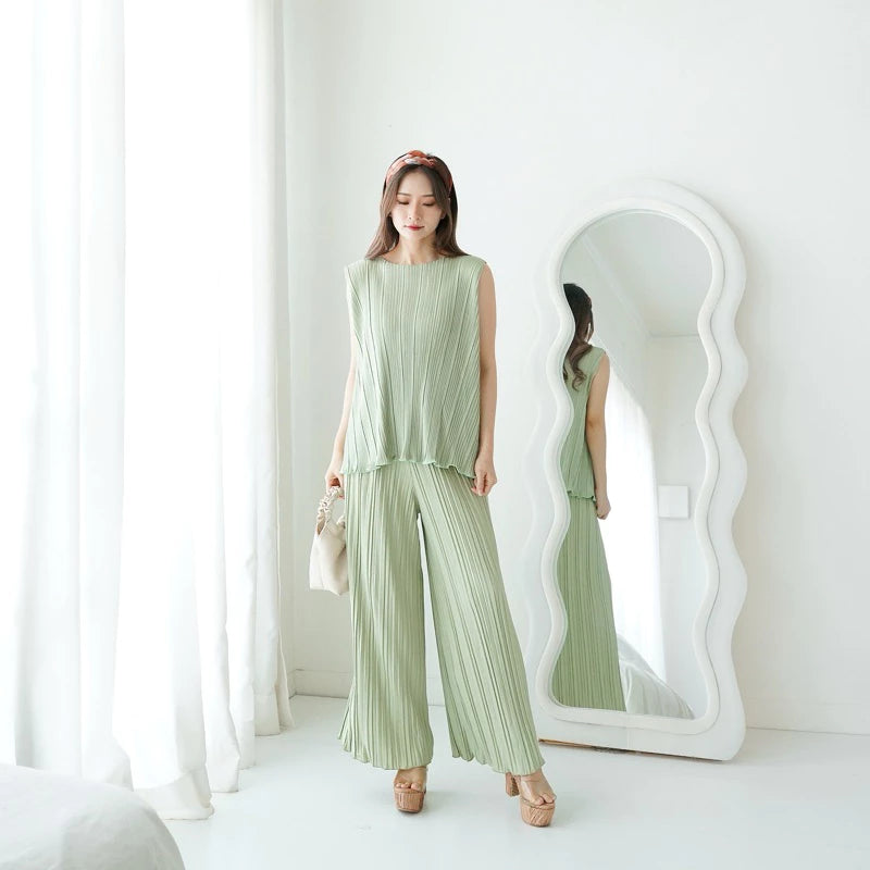 One Set Plisket / Setelan Plisket / Oneset Tanktop Kulot Plisket / Atasan Plisket / Kulot Plisket