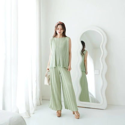 One Set Plisket / Setelan Plisket / Oneset Tanktop Kulot Plisket / Atasan Plisket / Kulot Plisket