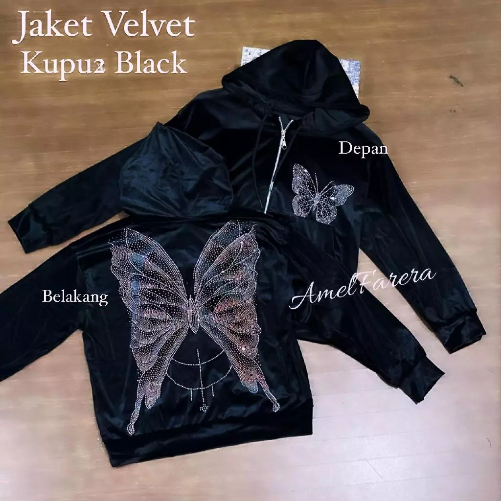 JAKET HOODIE VELVET BLING DAN BORDIR PREMIUM / JAKET VELVET VIRAL