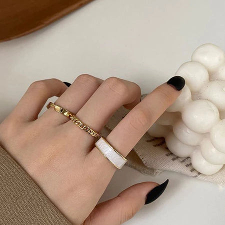 Sadyye 10PCS/SET Cincin Tanaman Rambat Cincin Berongga Bunga Bunga Sederhana Mutiara Imitasi