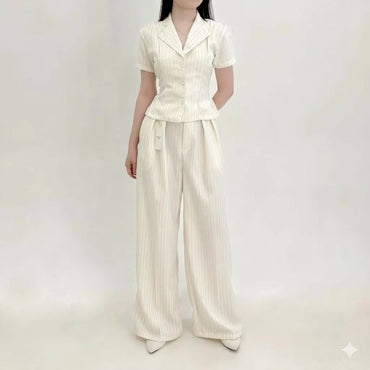 New York Set Wanita Stripe Formal Salur (Atasan+Celana) Fit Body Semiwoll Premium