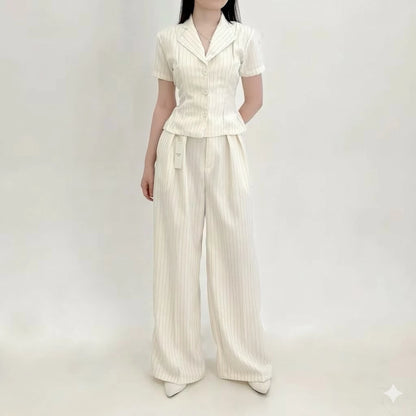New York Set Wanita Stripe Formal Salur (Atasan+Celana) Fit Body Semiwoll Premium