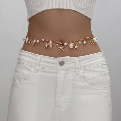 Rantai Pinggang Kerang Pantai Dengan Anting-Anting Mutiara Palsu Bintang Laut Dan Siput Rantai Pinggang Rantai Tangan