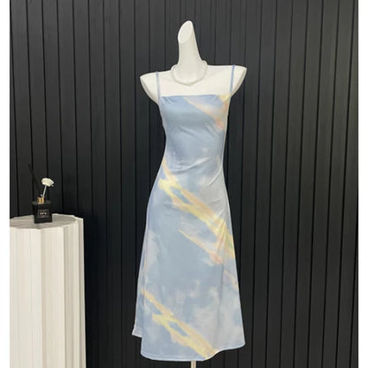 YIMITA dress panjang wanita kekinian korean style tanpa lengan cantik blue elegant party bunga press body dress terbaru 2026