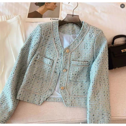 EMITA BLOOM spring outer biru kondangan wanita kekinian lengan panjang korean style lebaran 2026 tweed blazer batik wanita premium