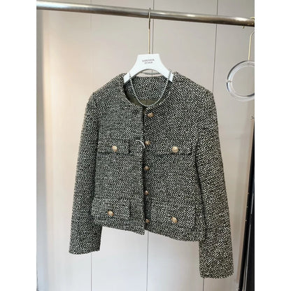 EMITA BLOOM jacket outer hitam polos kondangan wanita kekinian lebaran 2026 korean outer crop top lengan panjang tweed blazer wanita