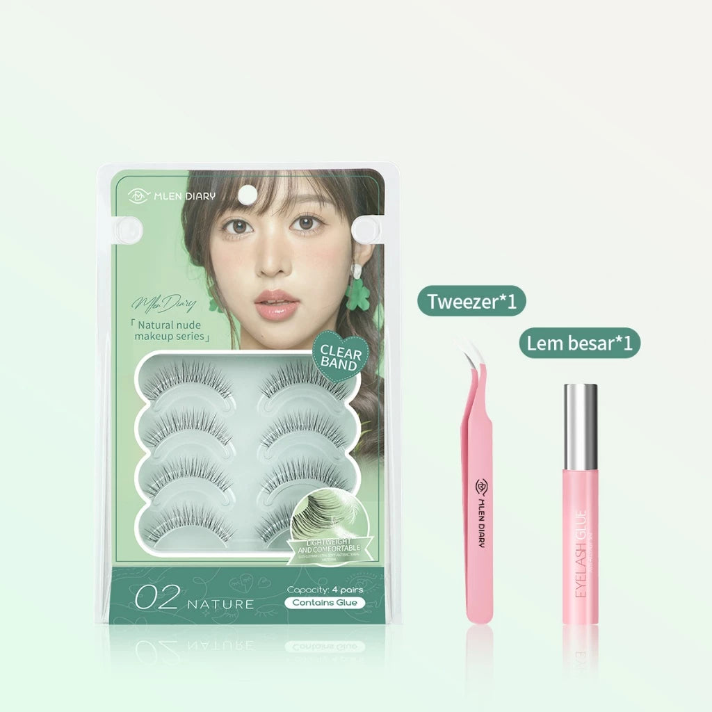 MLEN DIARY Bulu Mata Capacity 4 Pairs Contains Glue DIY bulu mata eyelash extension 1 paket Bulu Mata Palsu + lem Makeup Korea