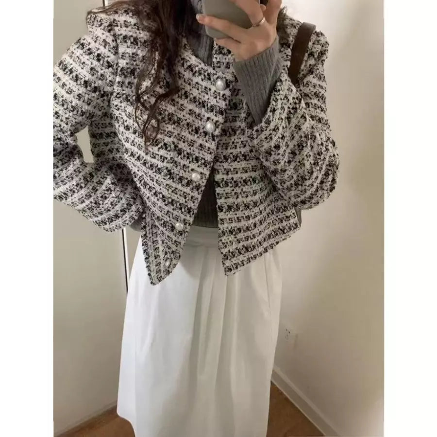 EMITA bloom tweed blazer wanita kekinian korean style jumbo terbaru 2026 baju atasan spring outer crop top lengan panjang wanita