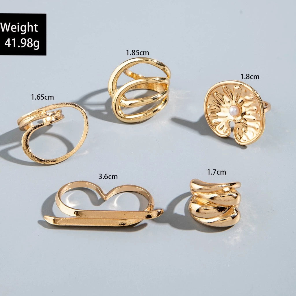 12pcs Cincin Fashion Terbuka Geometris Emas Sliver Set Cincin Gaya retro chic Tren Pribadi Wanita