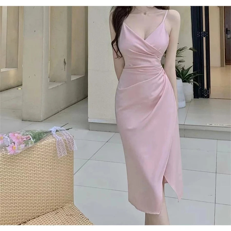 EMITA BLOOM baju dress brown backless pantai wanita ketat kondangan simple elegan kekinian korean style gaun pesta mewah elegan