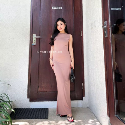 Luna Backless Dress Wanita Spandek Premium