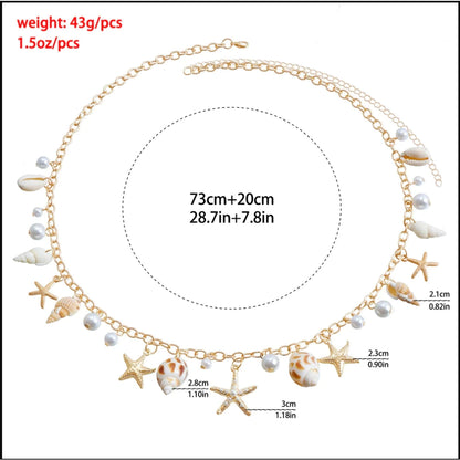 Rantai Pinggang Kerang Pantai Dengan Anting-Anting Mutiara Palsu Bintang Laut Dan Siput Rantai Pinggang Rantai Tangan