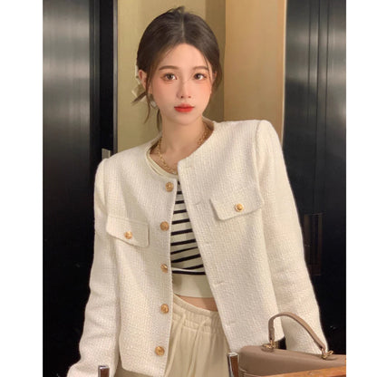 EMITA BLOOM outer hitam crop top lengan panjang kondangan wanita kekinian korean style lebaran 2026 tweed blazer wanita premium