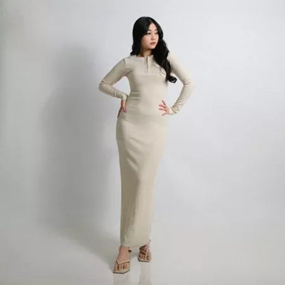 TERLARIS Dress Arisha | Arisha Casual Long Dress Wanita Knit Kancing Korean Style / Dress press bodycon / Dress pantai KNIT RIB