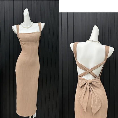 EMITA BLOOM dress abu abu wanita kondangan long dress backless wanita Elegant korean beach Dress ke pantai dress import