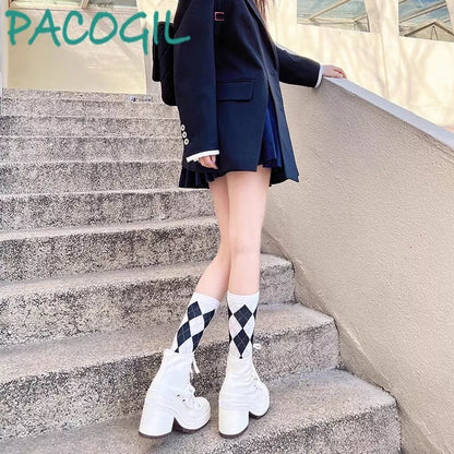 PINKEY P320 Sepatu Boots Tinggi untuk Wanita Trendy, Model Korean Style dengan Bahan Kanvas - Hitam