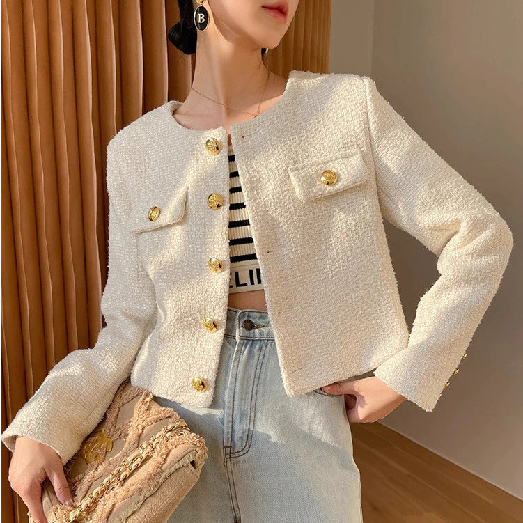 EMITA BLOOM jaket pink crop outer wanita korean style aestetic jumbo cewek terbaru 2026 tweed blazer cardigan wanita kekinian korea