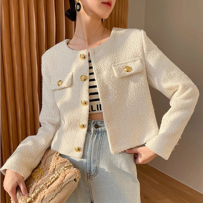 EMITA BLOOM jaket pink crop outer wanita korean style aestetic jumbo cewek terbaru 2026 tweed blazer cardigan wanita kekinian korea