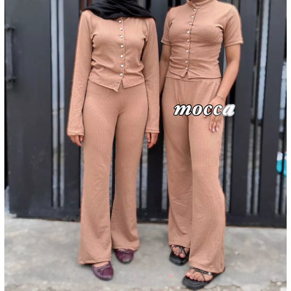 TERLARIS ONE SET BASIC | KNIT BASIC SETELAN WANITA TERBARU MODEL KOREAN STYLE KEKINIAN BAHAN PREMIUM KNIT RIB BISA COD