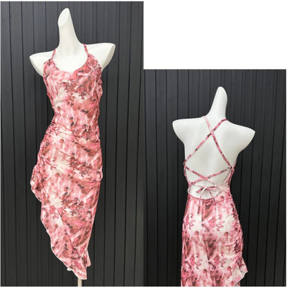 EMITA BLOOM fairy dress pink soft wanita korea baju flowy long dress pantai press Body korea style cantik dress tanpa lengan midi dress