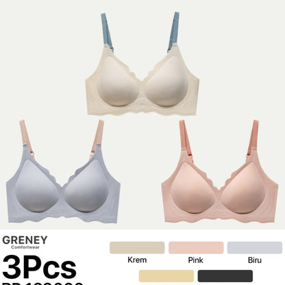 GRENEY-Gbras-Paket bra (3PCS) Bra Gelombang Gesper 2 Push Up Bra Wanita busa tipis Tanpa Kawat-89418