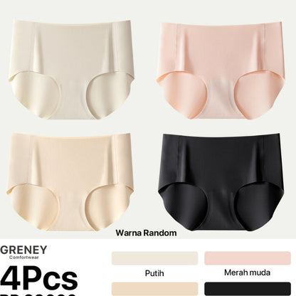GRENEY-Gbras-Paket Celana Dalam (4PCS) CD Adem Seamless Celana Dalam Cotton Wanita Panties Sexy Warna Random-89634