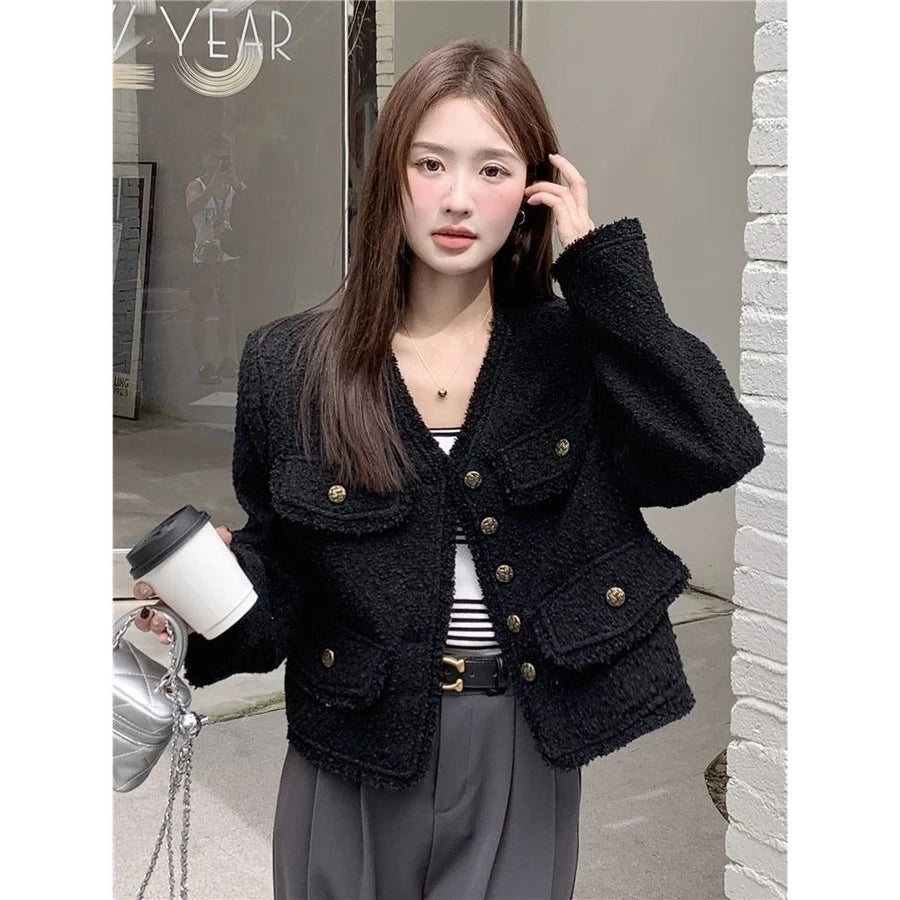 EMITA BLOOM baju blazer wanita korea style jacket outer hitam polos crop top lengan panjang kondangan wanita kekinian korea pesta