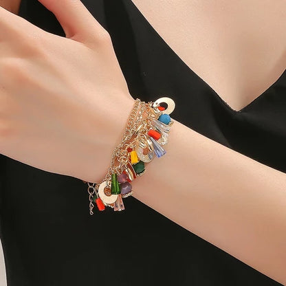 14 model Rantai Pesona Kristal Berwarna Gelang manik Multi-lapis Wanita Buatan Tangan Emas
