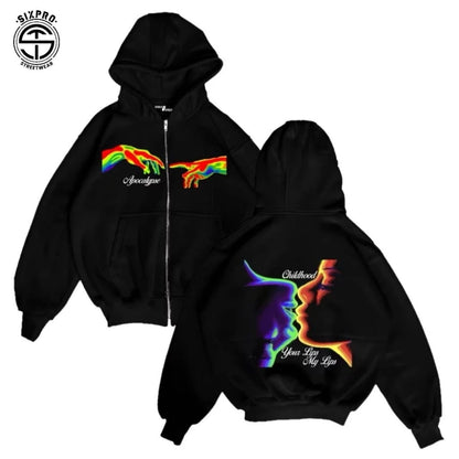 SIXPRO - Hoodie Boxy Zipper Hearth Hitam Fit Distro Oversize Pria Wanita Premium