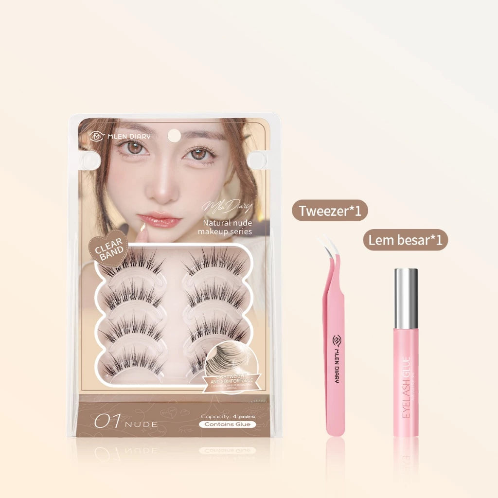 MLEN DIARY Bulu Mata Capacity 4 Pairs Contains Glue DIY bulu mata eyelash extension 1 paket Bulu Mata Palsu + lem Makeup Korea
