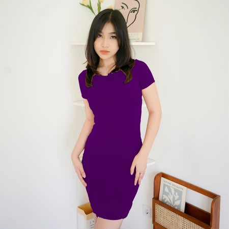 NZINGA Berly | Dress Wanita Polos Lengan Pendek - Bodycon Slim Fit Casual Elegan | Ukuran S - XXL