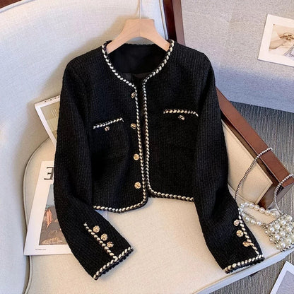 EMITA BLOOM outer hitam crop top lengan panjang kondangan wanita kekinian korean style lebaran 2026 tweed blazer wanita premium