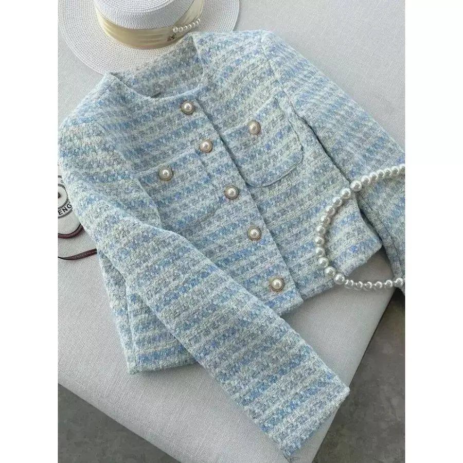 EMITA bloom tweed blazer wanita kekinian korean style jumbo terbaru 2026 baju atasan spring outer crop top lengan panjang wanita