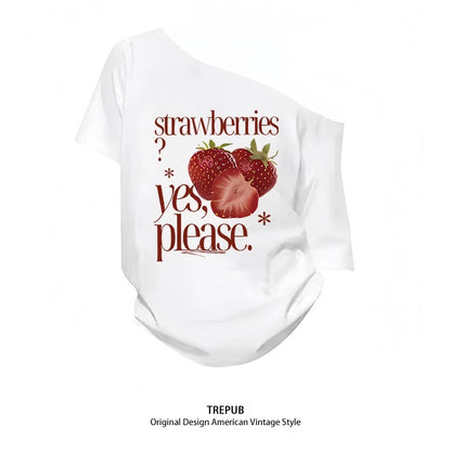 Sabrina T-shirt Oversize Red strawberries Baju Kaos Korean Style | Pria Wanita /379