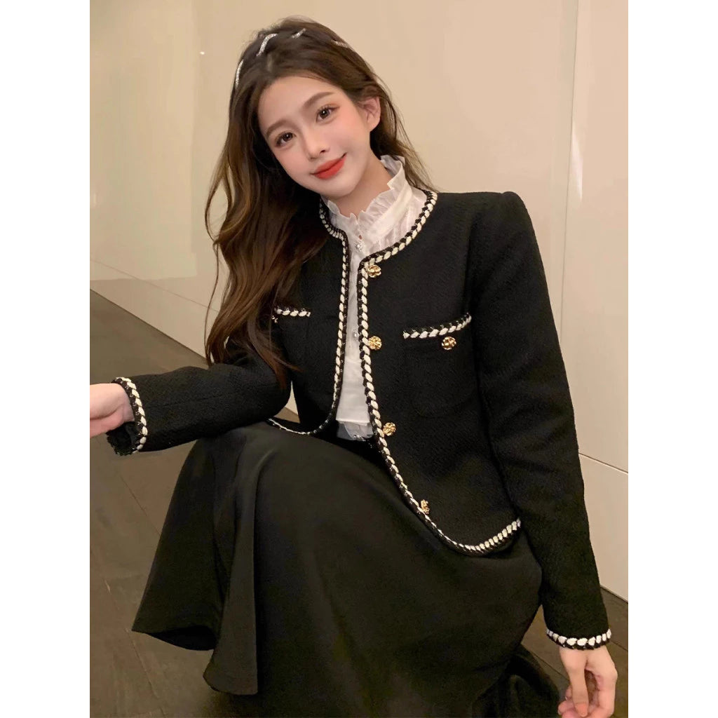 EMITA BLOOM tweed blazer crop wanita kekinian atasan outer biru muda lengan pendek wanita cardigan kondangan aesthetic korea style