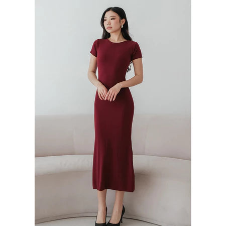 NZINGA Yuna | Dress Wanita Polos Lengan Pendek - Maxi Body Fit Casual Chic | Ukuran S - XXL