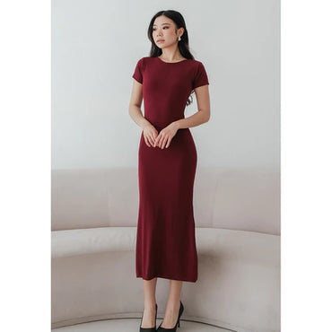NZINGA Yuna | Dress Wanita Polos Lengan Pendek - Maxi Body Fit Casual Chic | Ukuran S - XXL