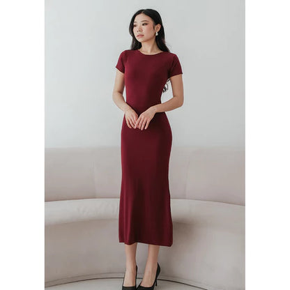 NZINGA Yuna | Dress Wanita Polos Lengan Pendek - Maxi Body Fit Casual Chic | Ukuran S - XXL
