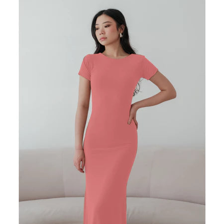 NZINGA Yuna | Dress Wanita Polos Lengan Pendek - Maxi Body Fit Casual Chic | Ukuran S - XXL