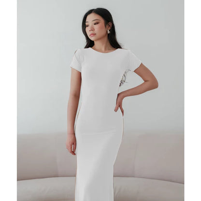 NZINGA Yuna | Dress Wanita Polos Lengan Pendek - Maxi Body Fit Casual Chic | Ukuran S - XXL