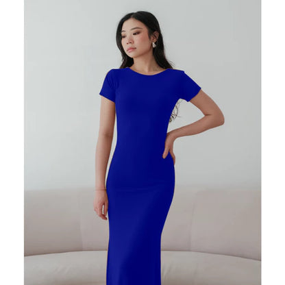 NZINGA Yuna | Dress Wanita Polos Lengan Pendek - Maxi Body Fit Casual Chic | Ukuran S - XXL